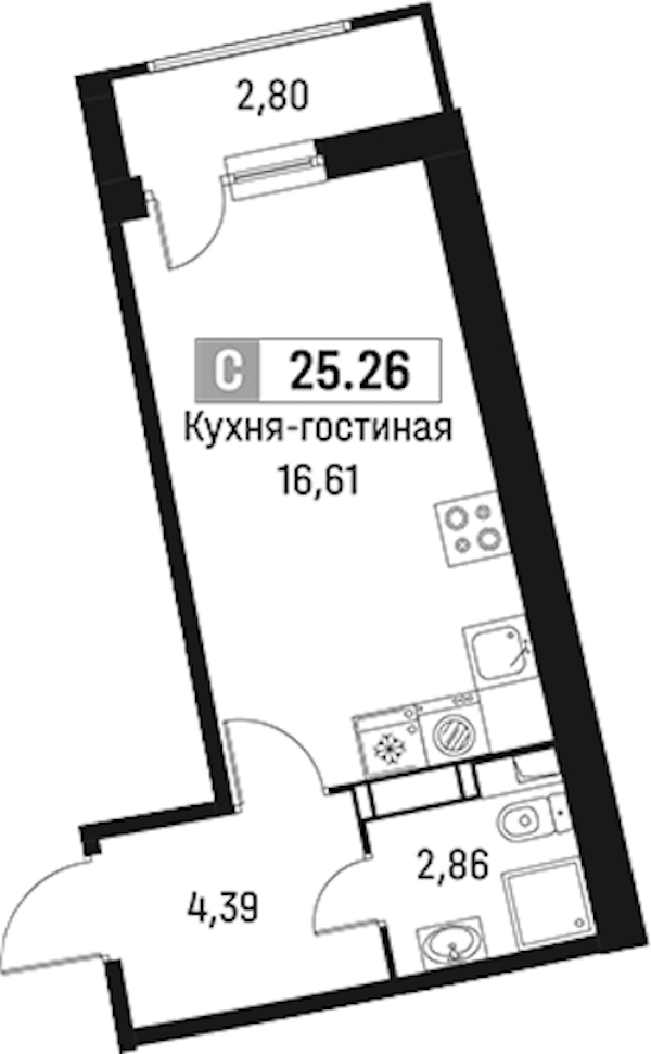 Квартира студия 25.26 м², 8/18 эт., ЖК «Авиатор»