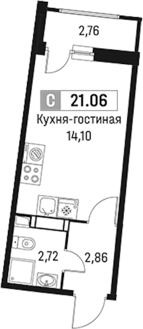 Квартира студия 21.06 м², 9/18 эт., ЖК «Авиатор»