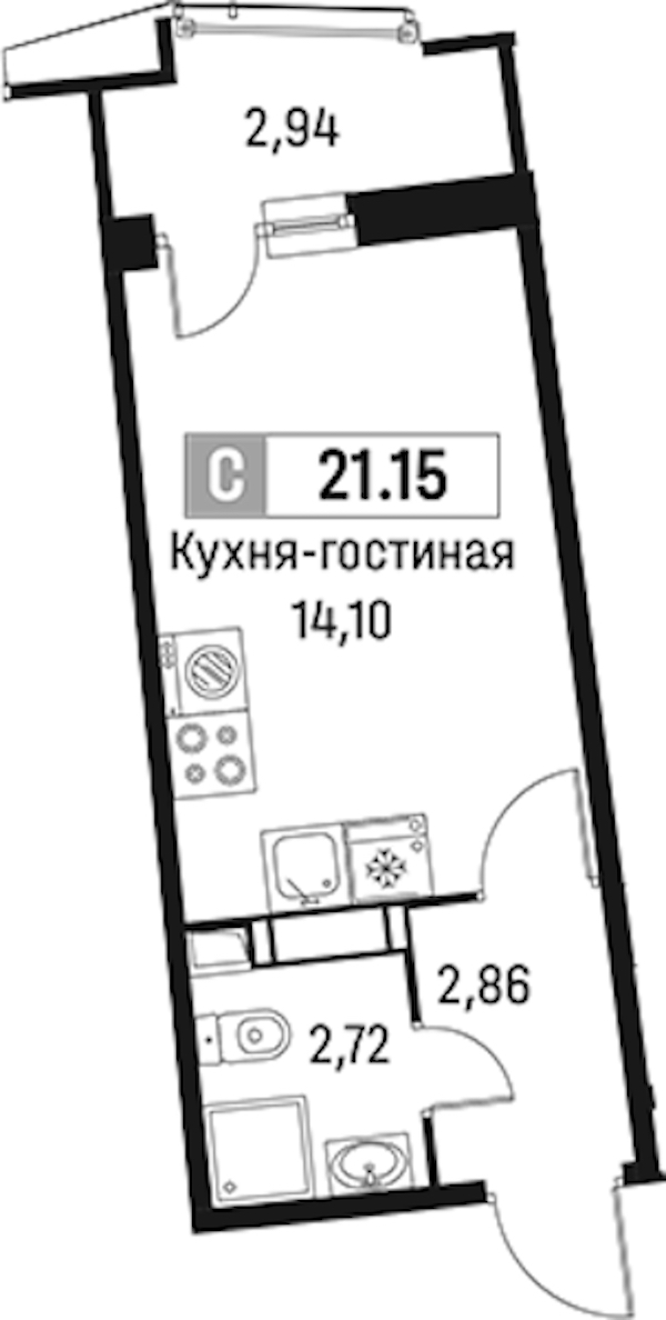 Квартира студия 21.15 м², 9/18 эт., ЖК «Авиатор»