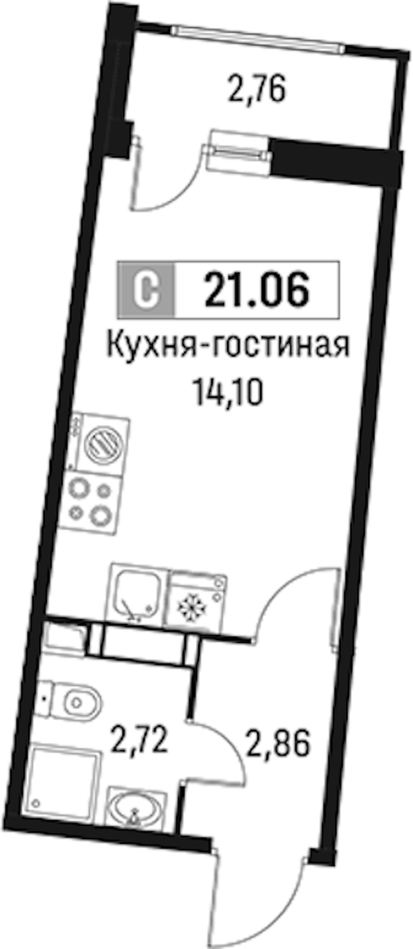Квартира студия 21.06 м², 15/18 эт., ЖК «Авиатор»