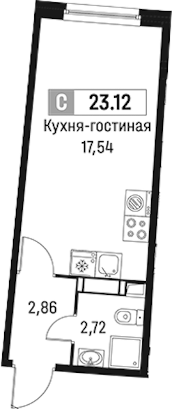 Квартира студия 23.12 м², 3/18 эт., ЖК «Авиатор»