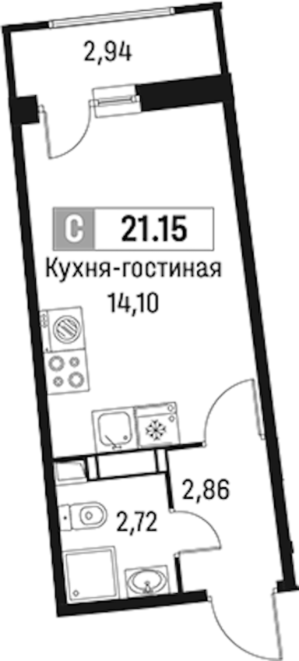 Квартира студия 21.15 м², 17/18 эт., ЖК «Авиатор»