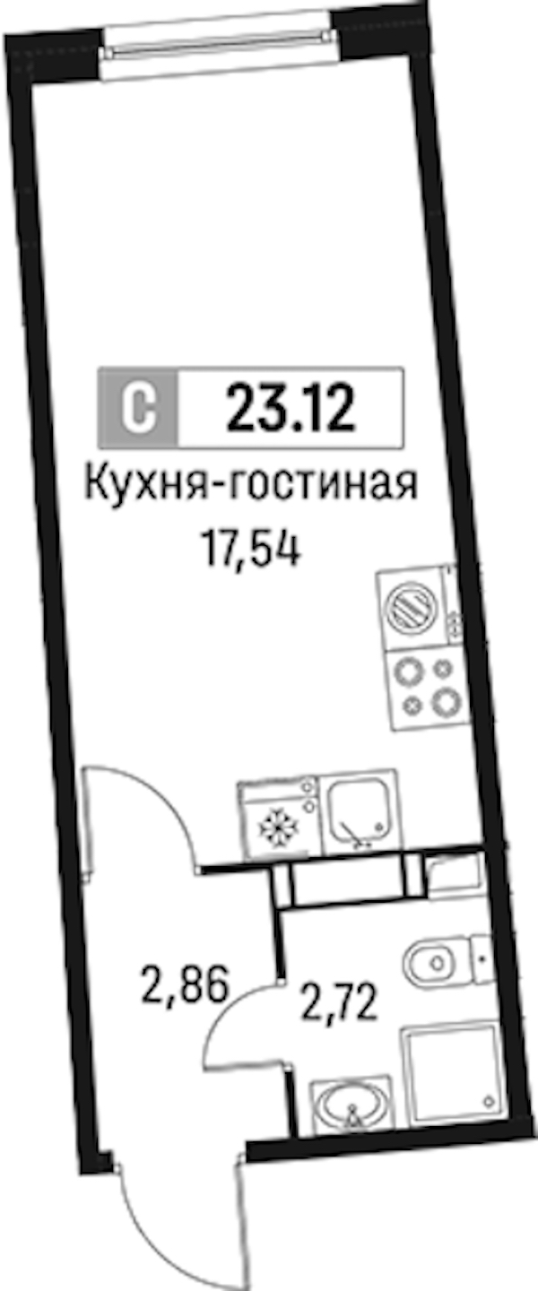 Квартира студия 23.12 м², 4/18 эт., ЖК «Авиатор»