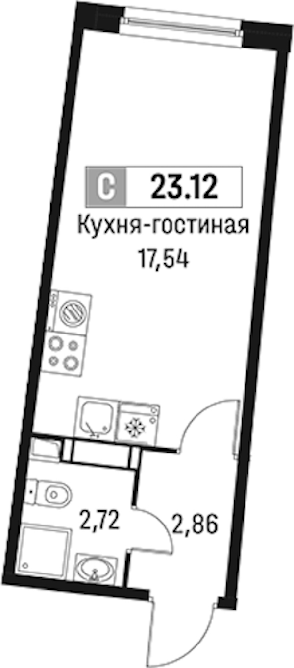 Квартира студия 23.12 м², 5/18 эт., ЖК «Авиатор»