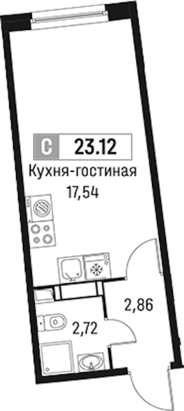 Квартира студия 23.12 м², 5/18 эт., ЖК «Авиатор»