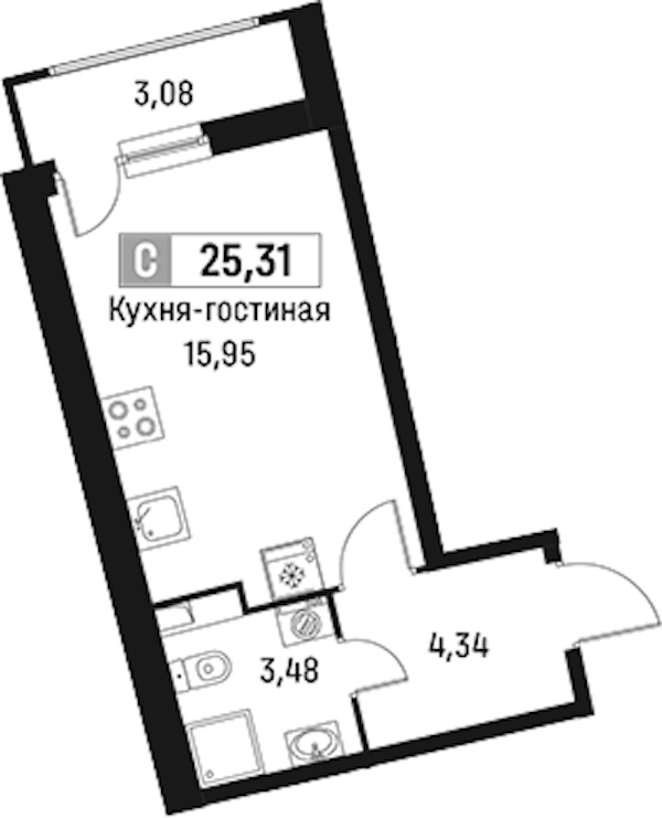 Квартира студия 25.31 м², 2/18 эт., ЖК «Авиатор»