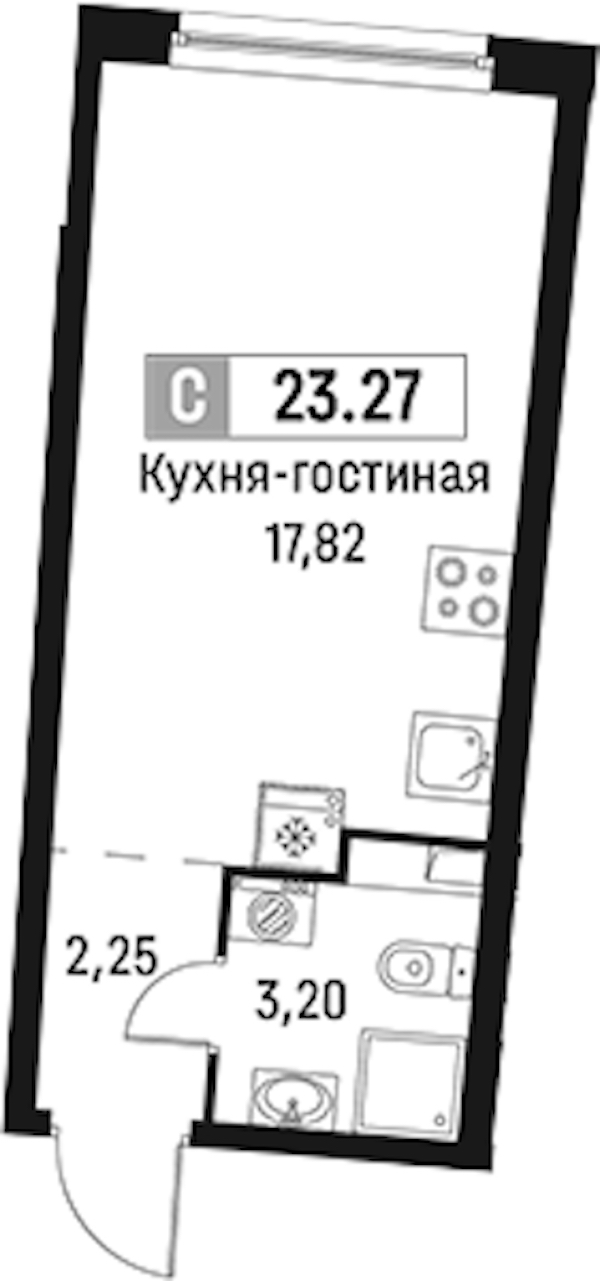 Квартира студия 23.27 м², 2/18 эт., ЖК «Авиатор»