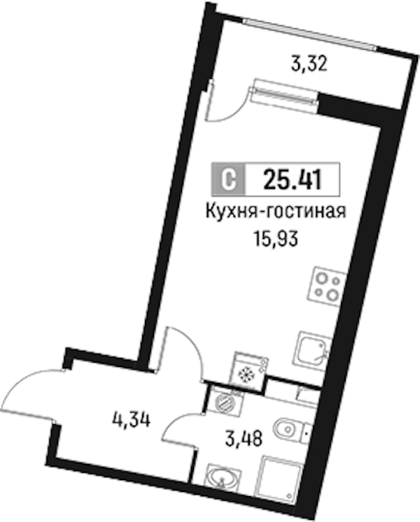 Квартира студия 25.41 м², 2/18 эт., ЖК «Авиатор»