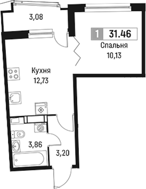 1-комнатная квартира 31.46 м², 3/18 эт., ЖК «Авиатор»