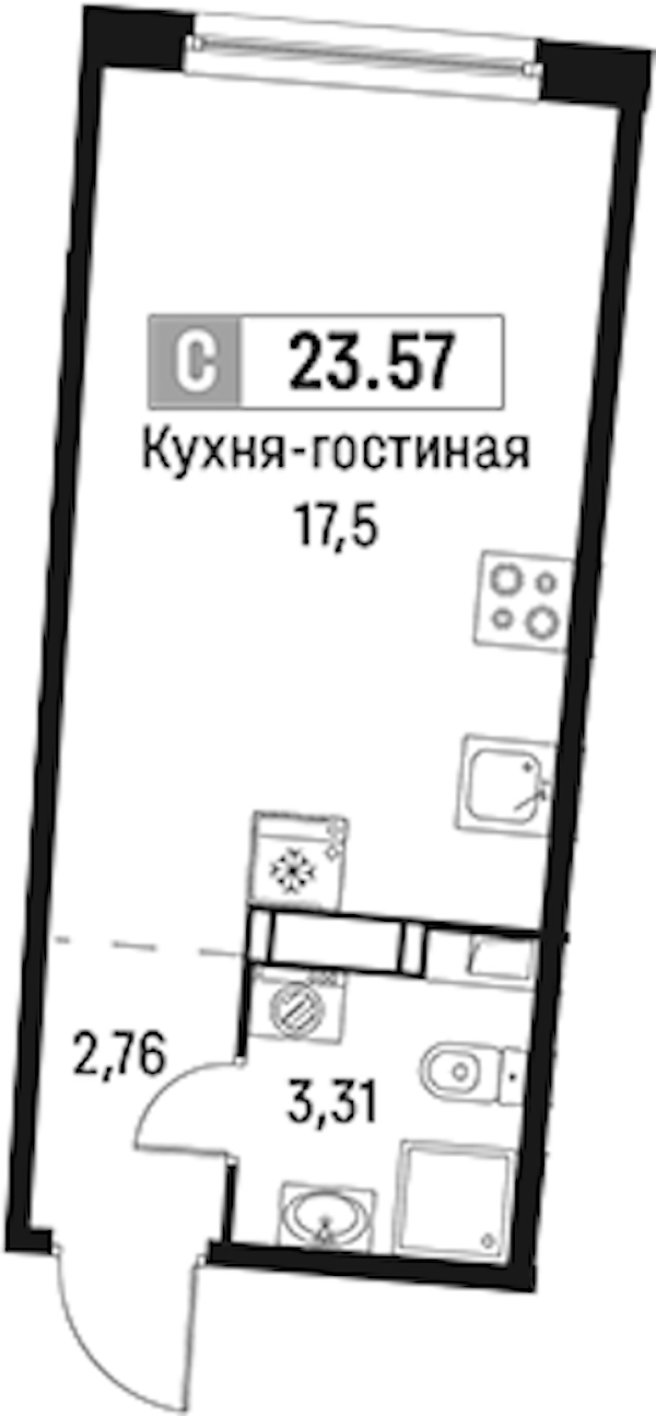 Квартира студия 23.57 м², 3/18 эт., ЖК «Авиатор»