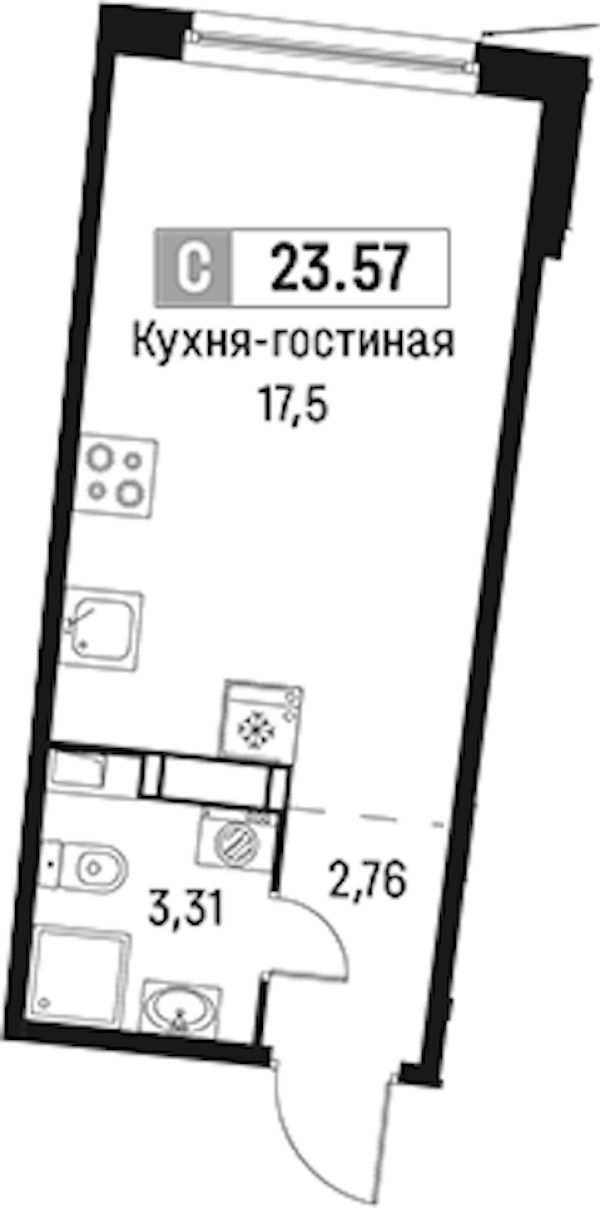 Квартира студия 23.57 м², 3/18 эт., ЖК «Авиатор»