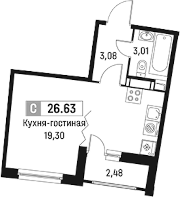 Квартира студия 26.63 м², 3/18 эт., ЖК «Авиатор»