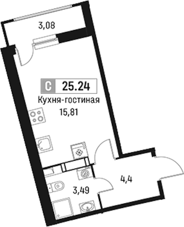 Квартира студия 25.24 м², 4/18 эт., ЖК «Авиатор»
