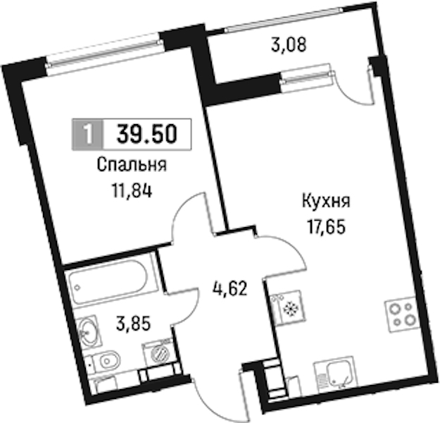 1-комнатная квартира 39.5 м², 5/18 эт., ЖК «Авиатор»