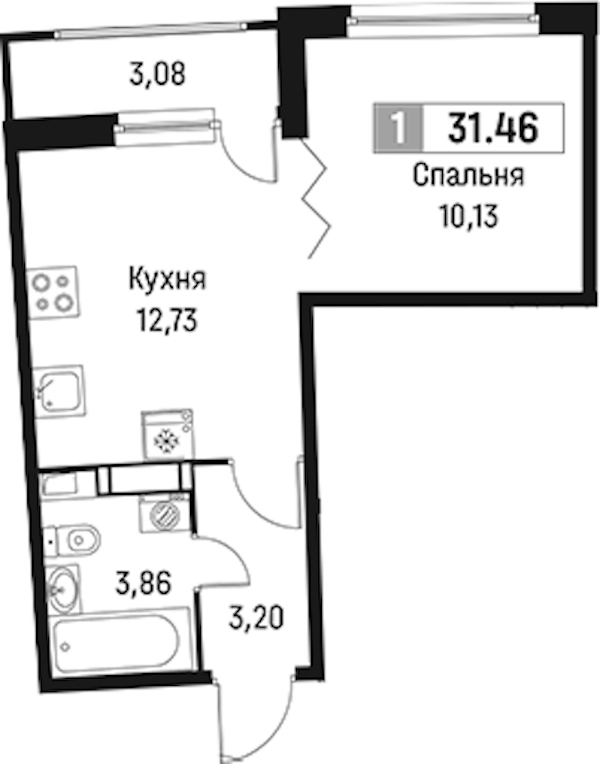 1-комнатная квартира 31.46 м², 5/18 эт., ЖК «Авиатор»