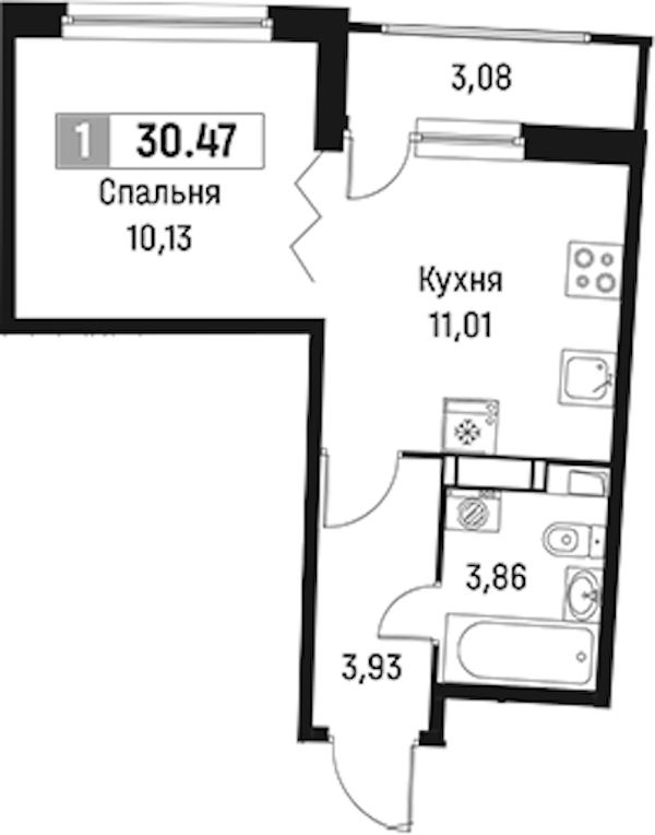 1-комнатная квартира 30.47 м², 8/18 эт., ЖК «Авиатор»