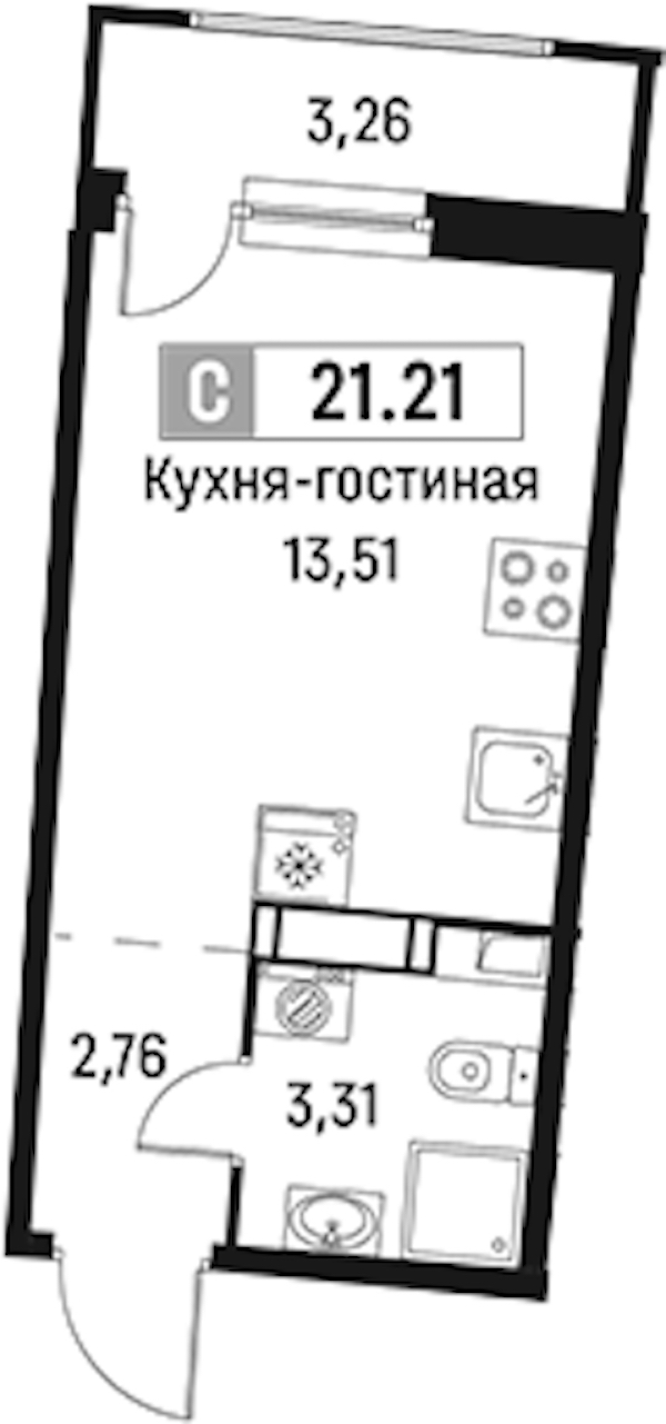 Квартира студия 21.21 м², 8/18 эт., ЖК «Авиатор»