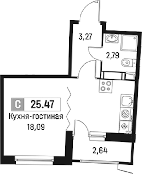 Квартира студия 25.47 м², 8/18 эт., ЖК «Авиатор»