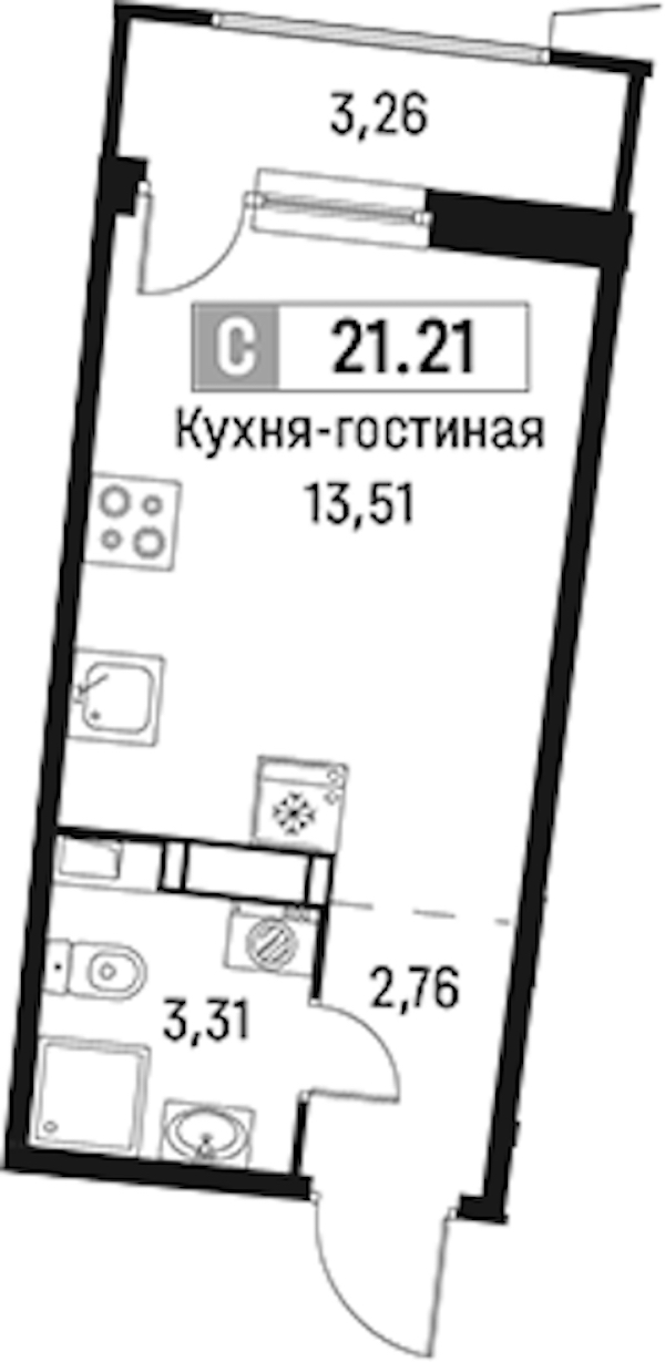 Квартира студия 21.21 м², 10/18 эт., ЖК «Авиатор»