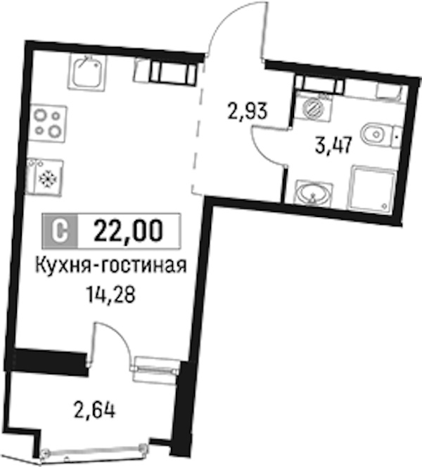 Квартира студия 22 м², 10/18 эт., ЖК «Авиатор»
