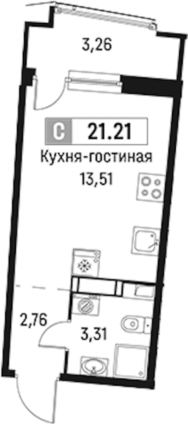 Квартира студия 21.21 м², 12/18 эт., ЖК «Авиатор»
