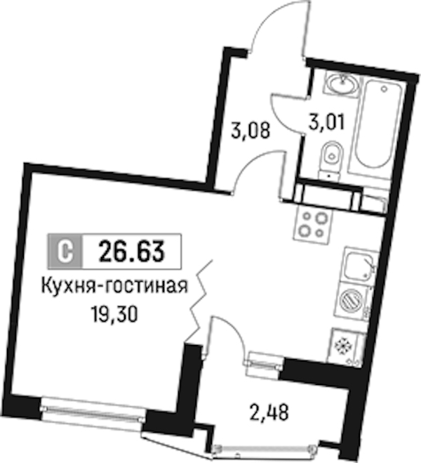 Квартира студия 26.63 м², 12/18 эт., ЖК «Авиатор»