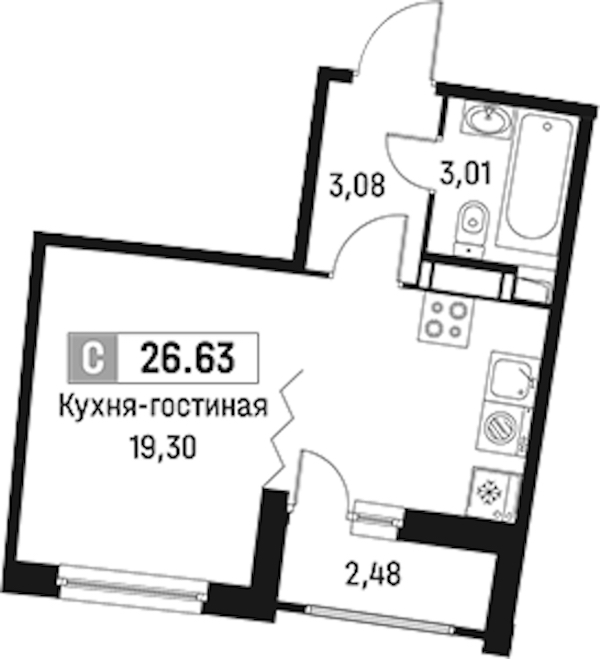 Квартира студия 26.63 м², 15/18 эт., ЖК «Авиатор»