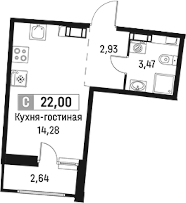 Квартира студия 22 м², 15/18 эт., ЖК «Авиатор»