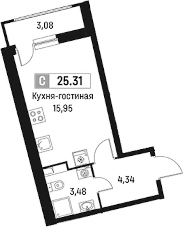 Квартира студия 25.31 м², 2/18 эт., ЖК «Авиатор»