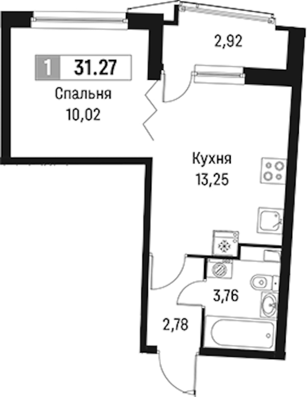 1-комнатная квартира 31.27 м², 2/18 эт., ЖК «Авиатор»