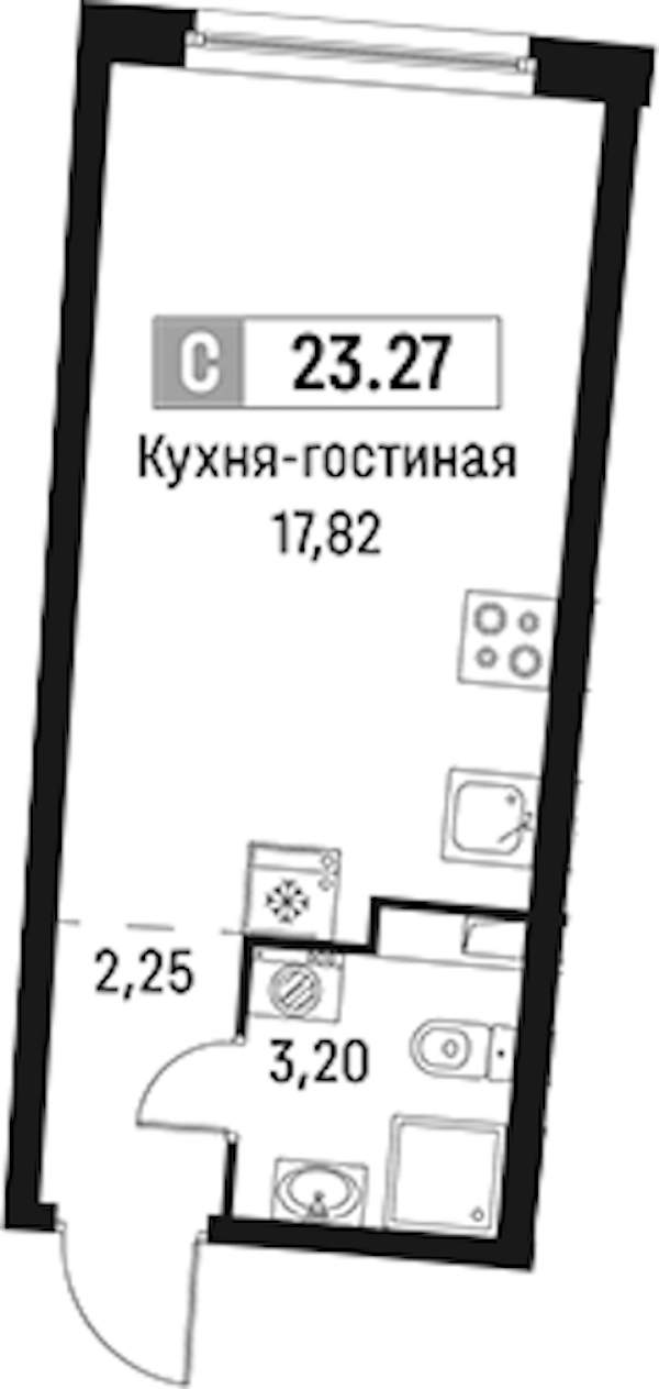 Квартира студия 23.27 м², 2/18 эт., ЖК «Авиатор»