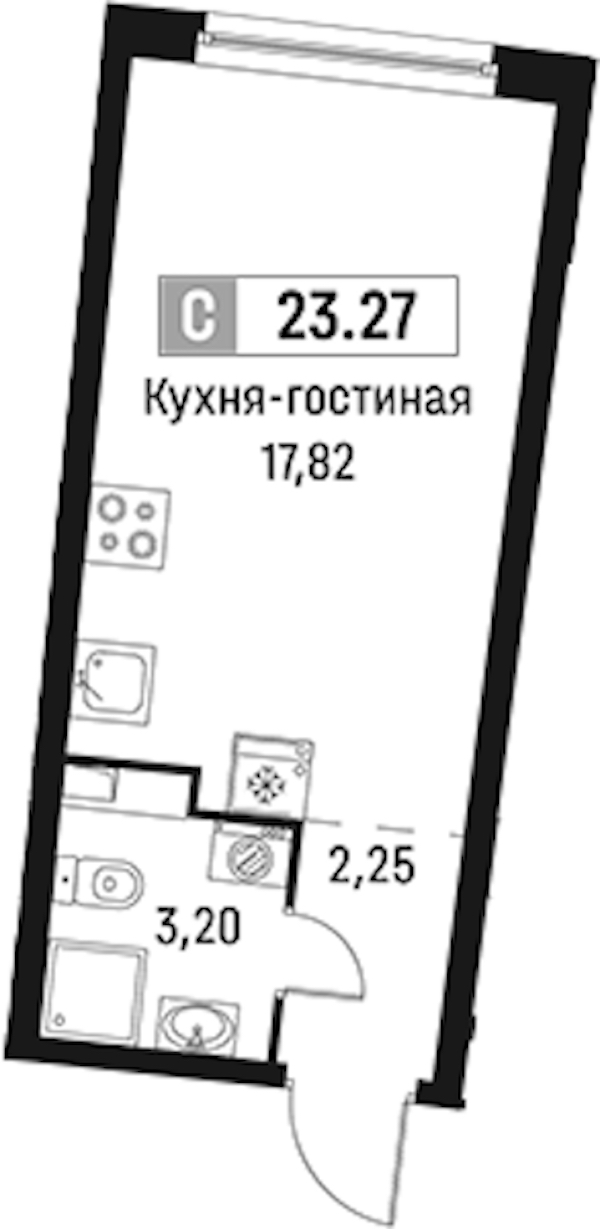 Квартира студия 23.27 м², 2/18 эт., ЖК «Авиатор»