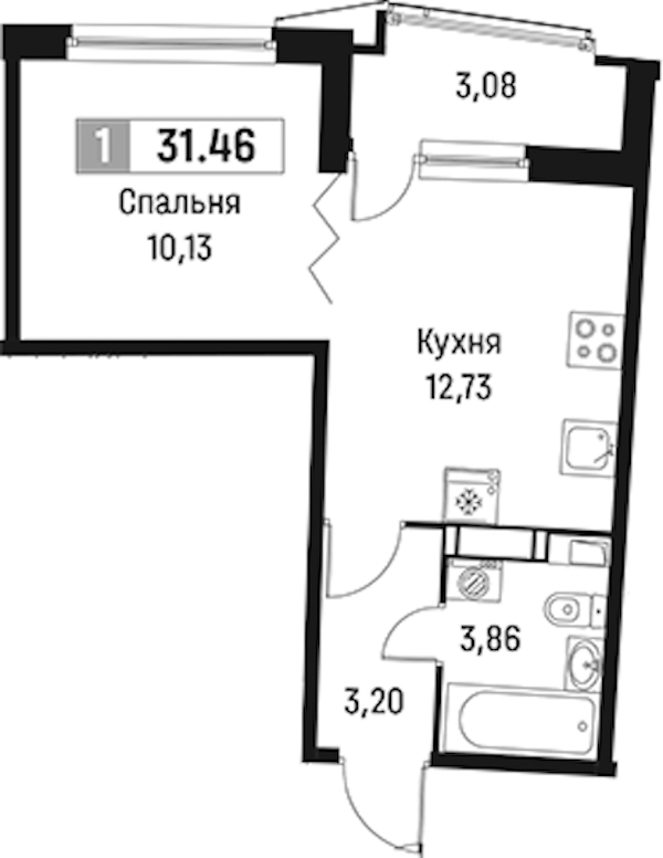 1-комнатная квартира 31.46 м², 4/18 эт., ЖК «Авиатор»