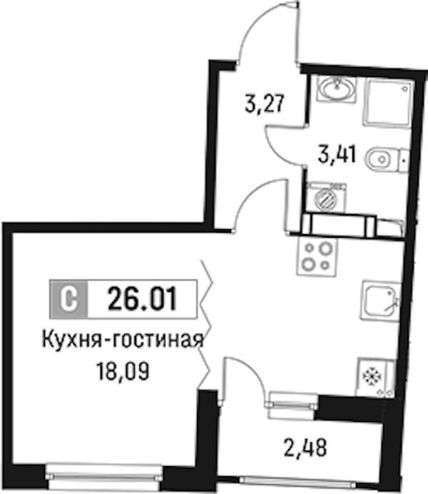 Квартира студия 26.01 м², 5/18 эт., ЖК «Авиатор»