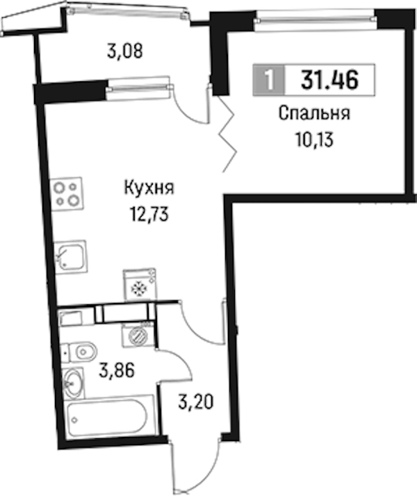 1-комнатная квартира 31.46 м², 6/18 эт., ЖК «Авиатор»