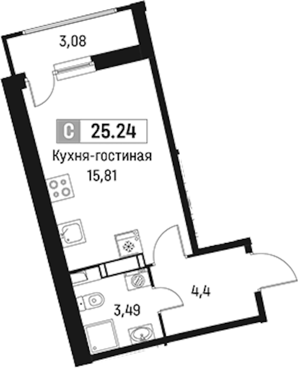 Квартира студия 25.24 м², 8/18 эт., ЖК «Авиатор»