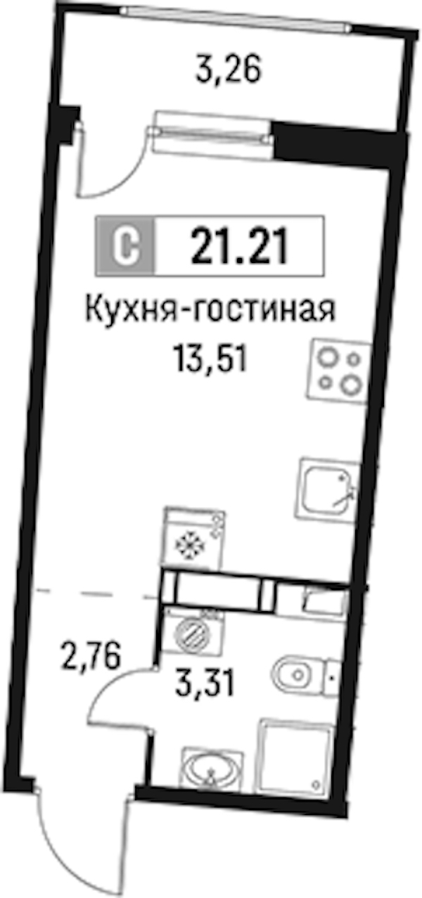 Квартира студия 21.21 м², 8/18 эт., ЖК «Авиатор»