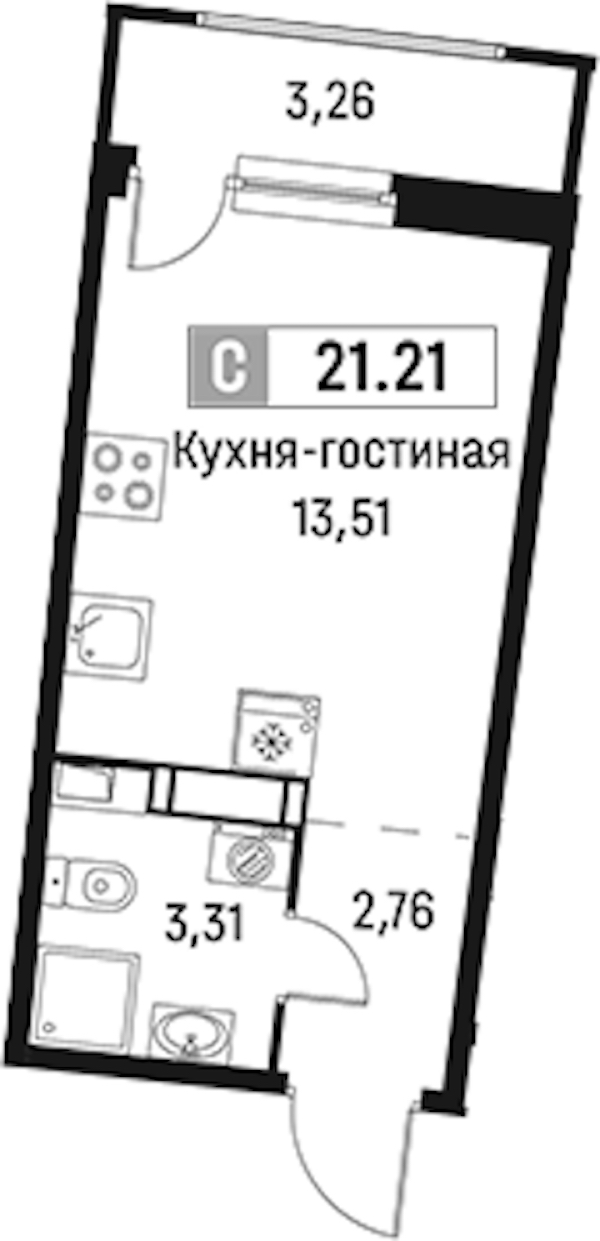 Квартира студия 21.21 м², 16/18 эт., ЖК «Авиатор»