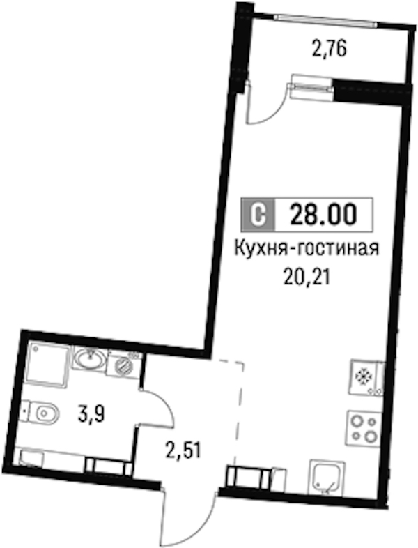 Квартира студия 28 м², 10/18 эт., ЖК «Авиатор»