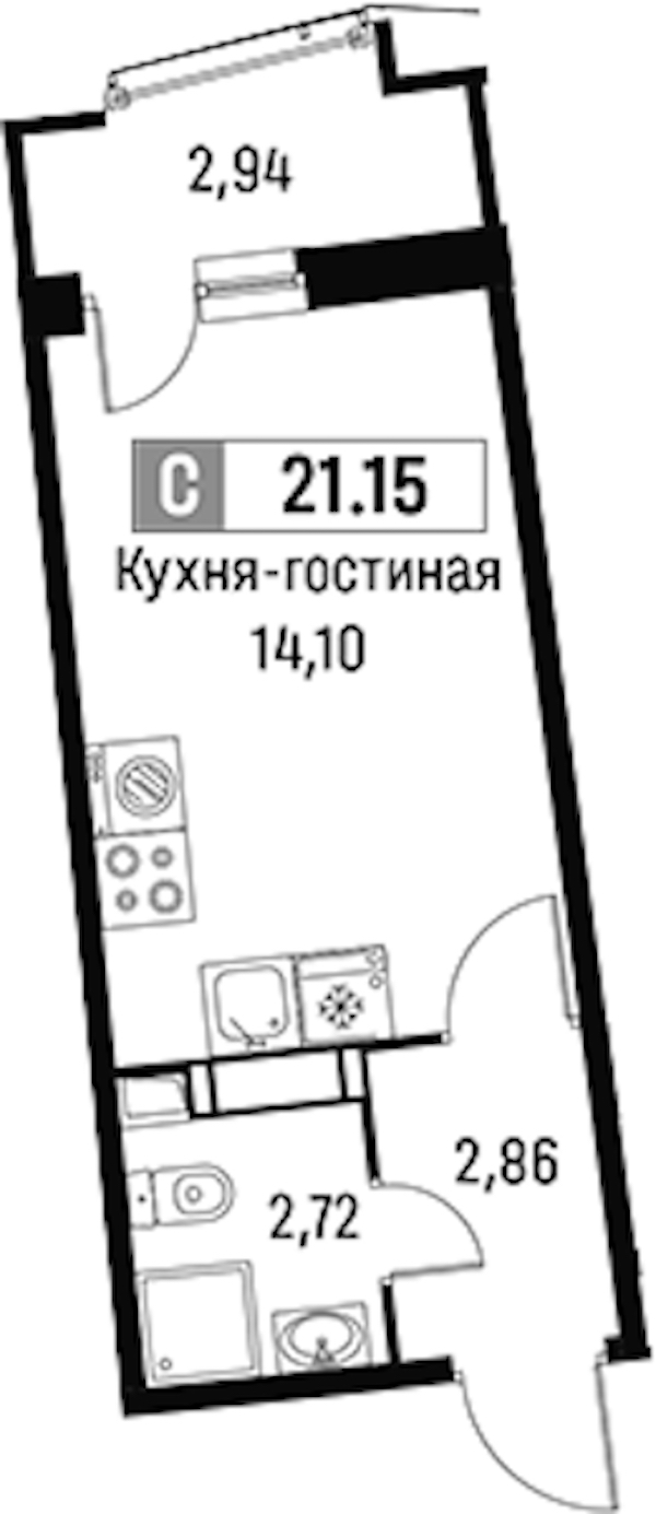 Квартира студия 21.15 м², 10/18 эт., ЖК «Авиатор»