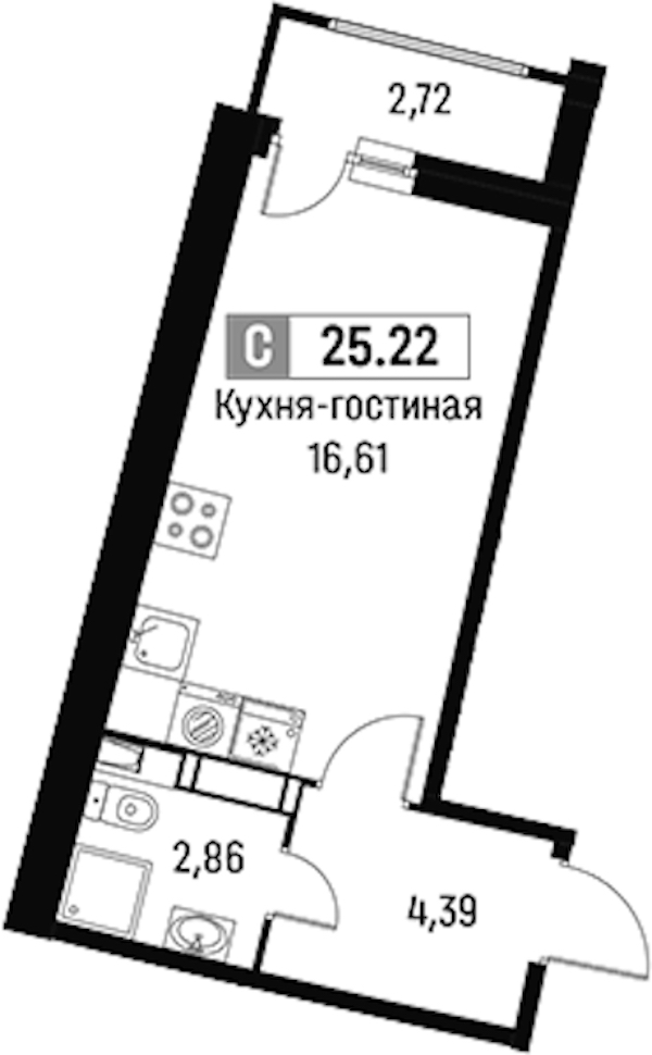 Квартира студия 25.22 м², 11/18 эт., ЖК «Авиатор»