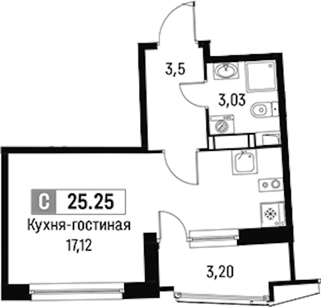 Квартира студия 25.25 м², 11/18 эт., ЖК «Авиатор»