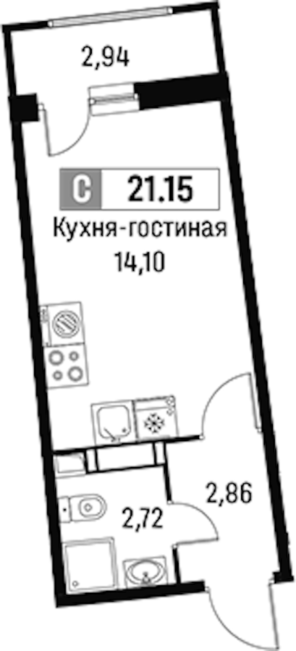 Квартира студия 21.15 м², 13/18 эт., ЖК «Авиатор»