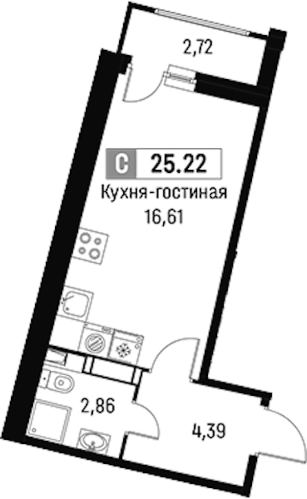 Квартира студия 25.22 м², 14/18 эт., ЖК «Авиатор»