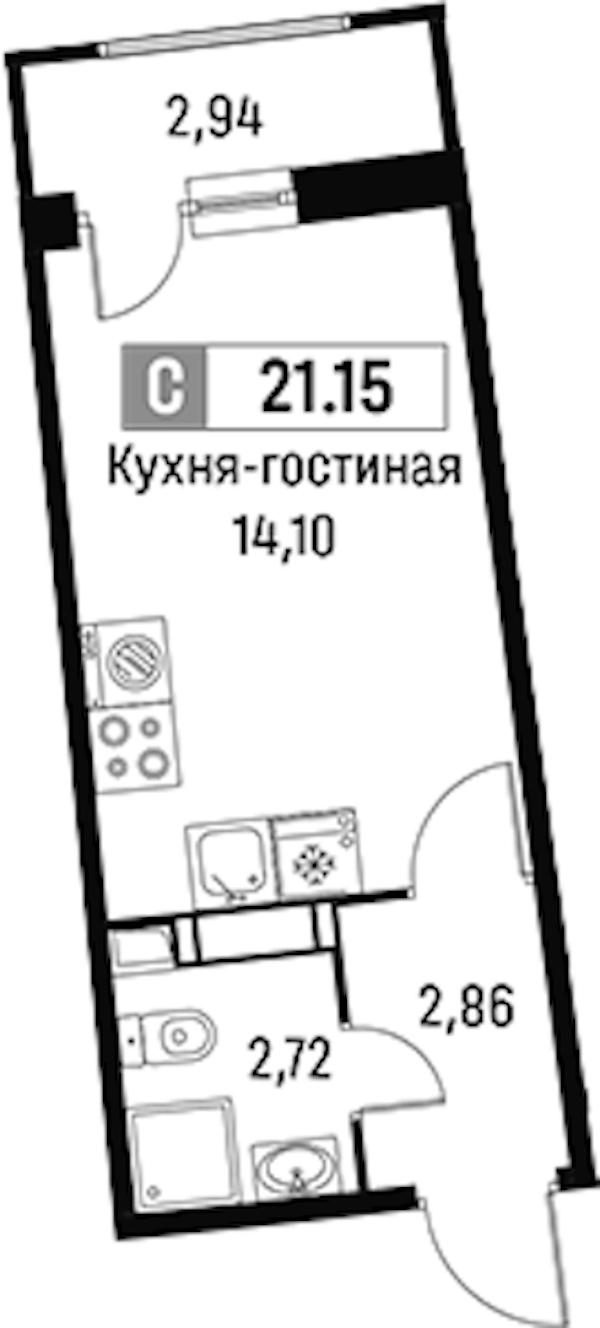 Квартира студия 21.15 м², 14/18 эт., ЖК «Авиатор»