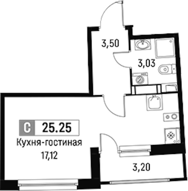 Квартира студия 25.25 м², 16/18 эт., ЖК «Авиатор»
