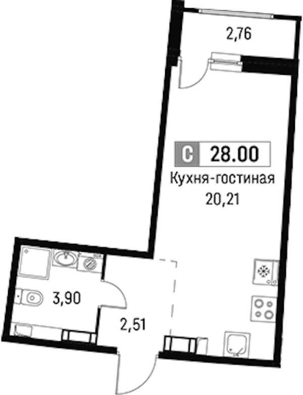Квартира студия 28 м², 17/18 эт., ЖК «Авиатор»