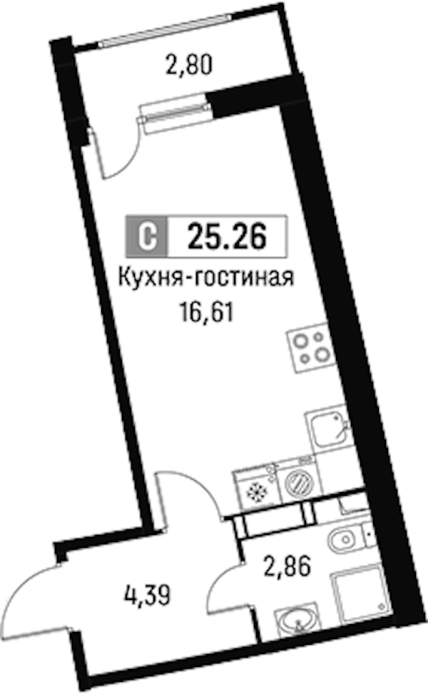 Квартира студия 25.26 м², 17/18 эт., ЖК «Авиатор»
