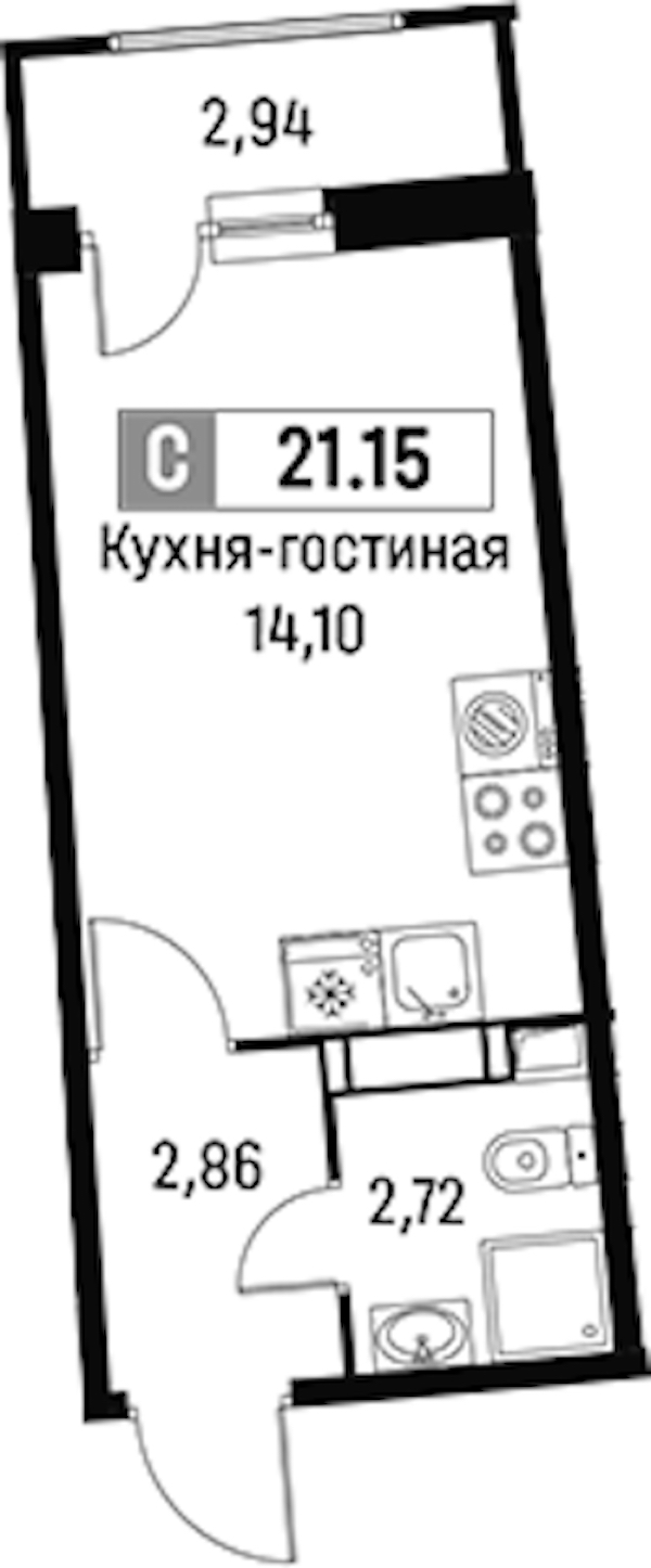 Квартира студия 21.15 м², 18/18 эт., ЖК «Авиатор»