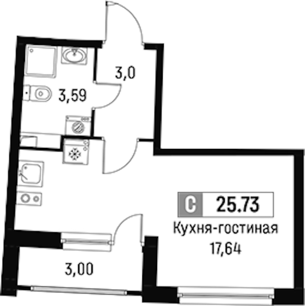 Квартира студия 25.73 м², 2/18 эт., ЖК «Авиатор»